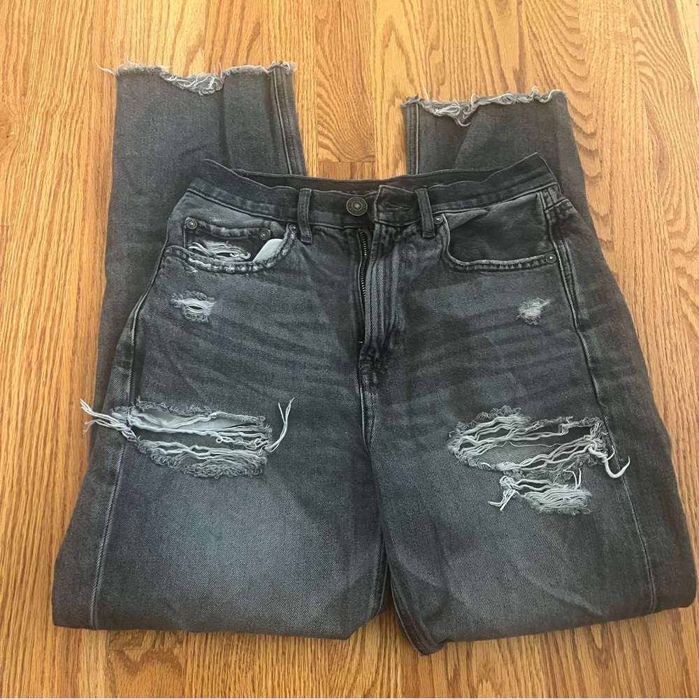 American Eagle Outfitters Black Distressed Ripped Denim Baggy Jeans